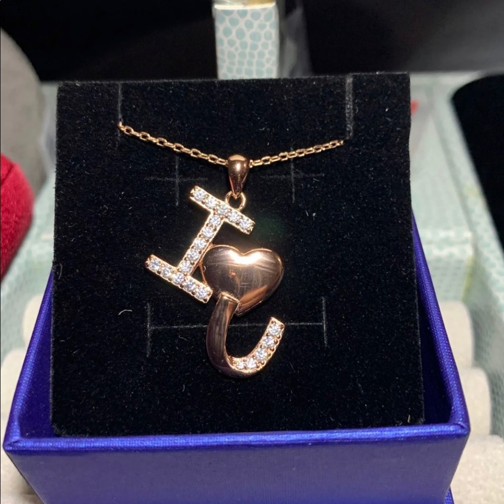 🆕14K Rose Gold Rhodium Plated “I ❤️ U!” Neckkace